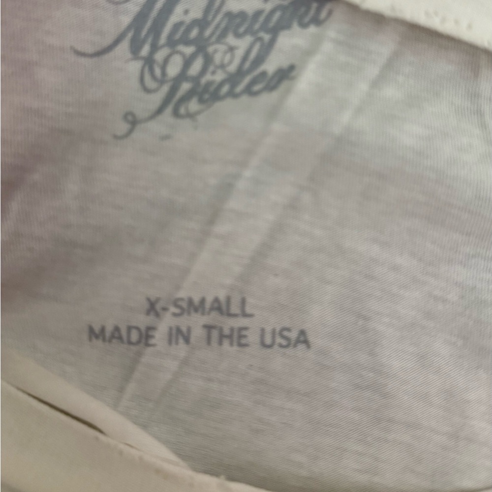 Midnight Rider Cream Short Sleeve Tee with Blue Script - Picture 7 of 7